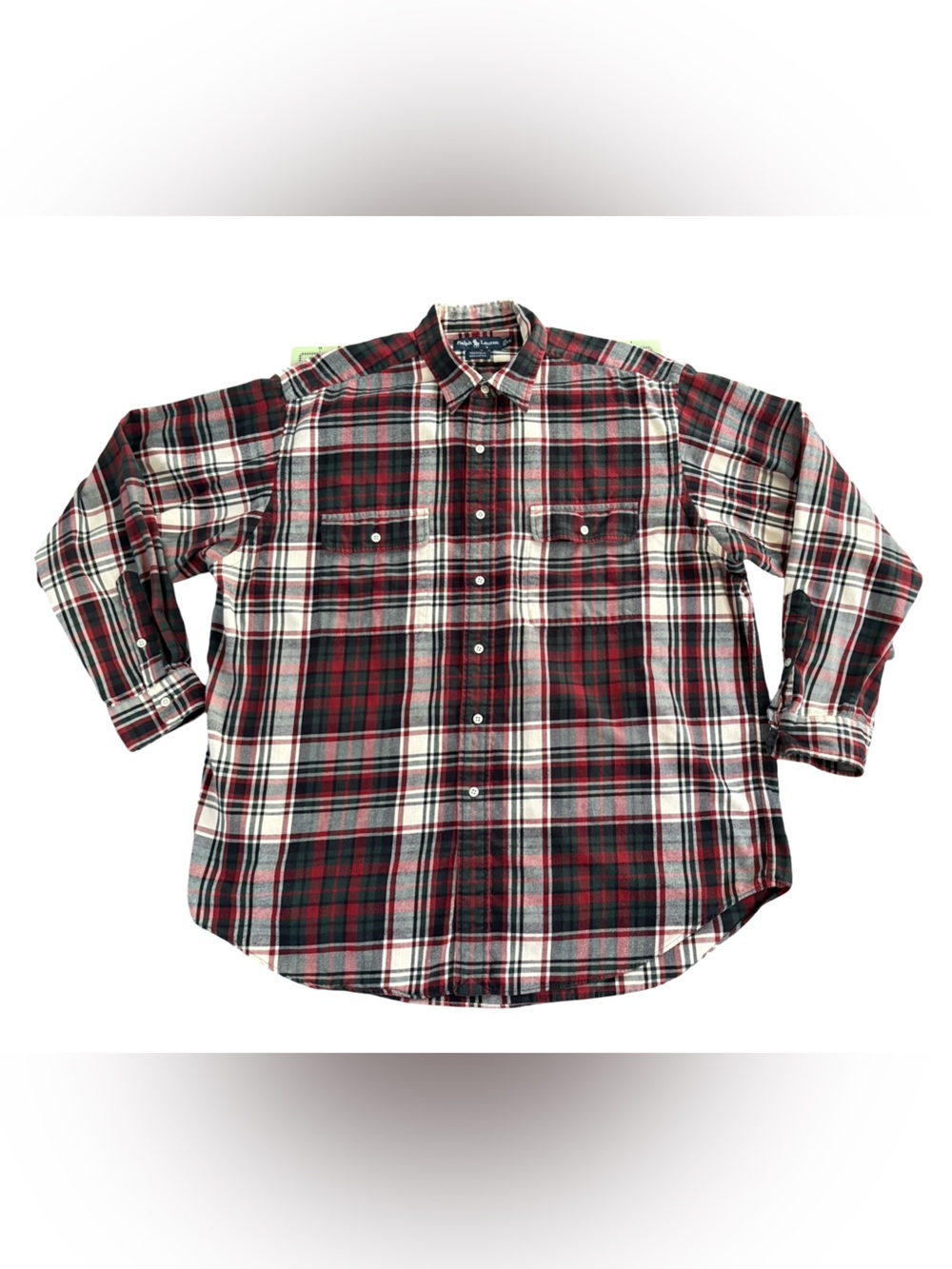 Ralph Lauren Whitfield Plaid Button Down Shirt Men’s XL 100% Cotton Red Green